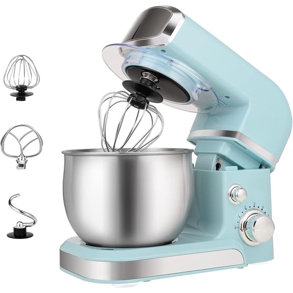 3.2-Qt. Stand Mixer, Small Electric Food Mixer with 6 Speeds, Tilt-Head Design, Stainless Steel Bowl, Egg Whisk, Dough Hook and Flat Beater, Splash Guard, Compact Kitchen Mixer