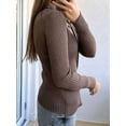 thumbnail image 5 of Women'S Casual Simple Solid Color Long Sleeve Shirt Wool Top Button Striped Lapel Work Shirt Camel XL, 5 of 6