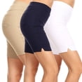 thumbnail image 2 of 3 Pack Women's 9" Pull On Bermuda Shorts Side Slit Jean Style Casual Elastic Waist Knee  Length Shorts Size  S-3XL, 2 of 6