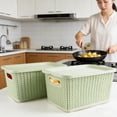 thumbnail image 4 of Pethiy 2-Pack Light Green Rattan-Texture Plastic Storage Baskets - Hollow Breathable Onion/Potato/Vegetable Organizers with Handles, Stackable for Kitchen Pantry Countertop, 4 of 8