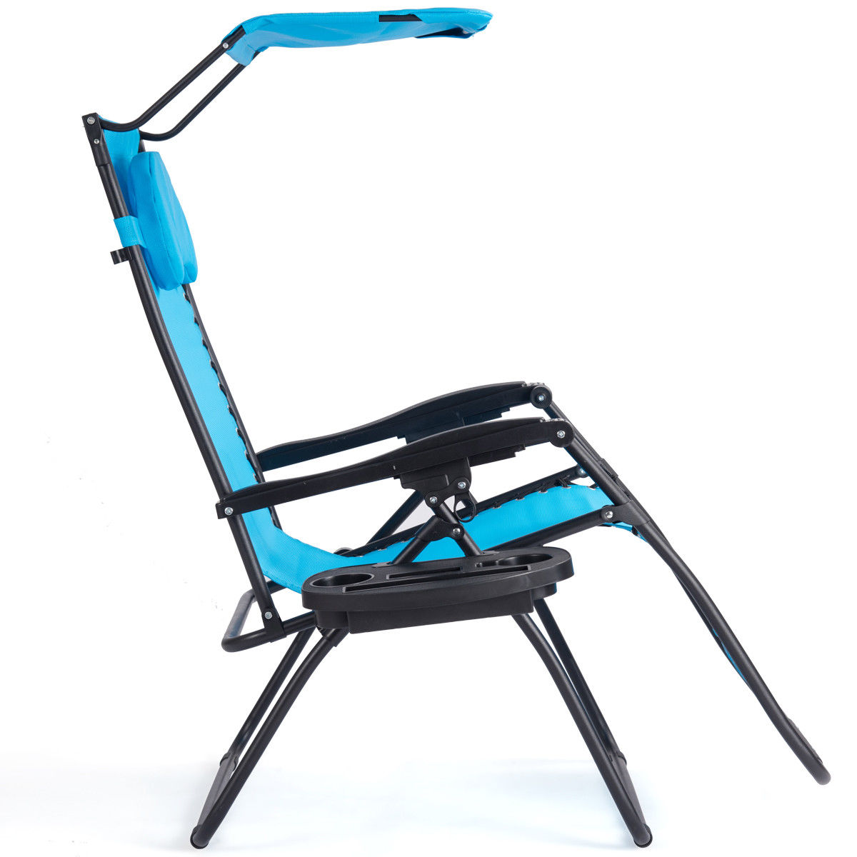 Gymax Folding Recliner Zero Gravity Lounge Chair W/ Shade Canopy Cup Holder Blue - image 5 of 10