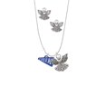 thumbnail image 2 of Delight Jewelry Acrylic 3/4" Royal Blue Cheer Megaphone Silver tone Guardian Angel Charm Necklace and Stud Earrings, 2 of 4