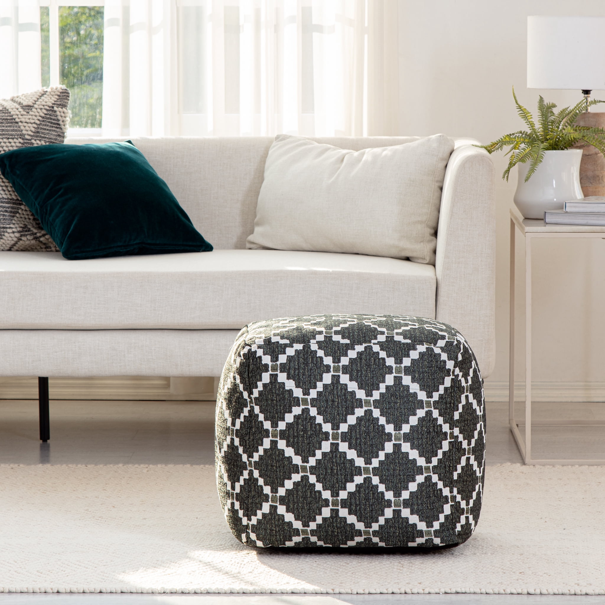 Deschutes Green 18" x 18" x 18" Green & Ivory Pouf