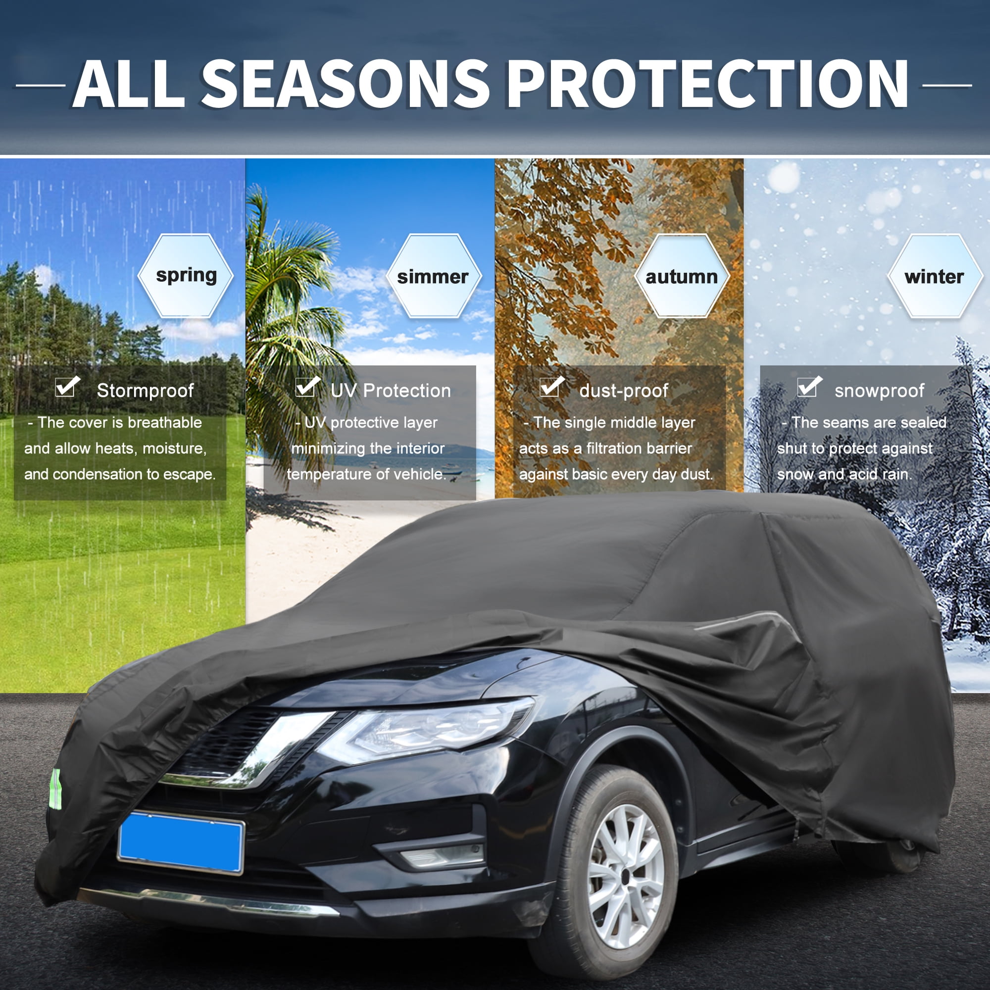 Unique Bargains 1Pc Car Cover 210D-PU Universal Black 192.91"×57.09"×57.09"