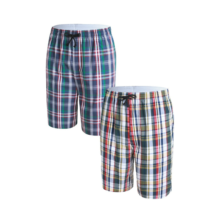 Avamo 2 Pack Mens Plaid Loose Plaid Boxer Briefs Lot Cotton Woven Underwear  Pants Home Tartan Arrow Underpants Bench Short Pant 