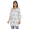 thumbnail image 3 of Moomaya Womens Tops Rayon Block Print Tunic 3/4th Sleeve Tunic Summer Blouse, 3 of 8