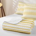 thumbnail image 4 of Castle Fairy Geometric Horizontal Stripe Bed Spread Queen 3pcs,Watercolor Thin Line Queen Coverlet Set,Gold Cream White,1 Quilt and 2 Pillowcases, 4 of 7