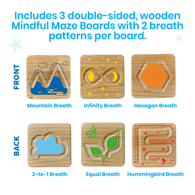 hand2mind Wooden Mindful Maze Set, Double Sided Breathing Boards