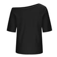 thumbnail image 6 of Oversized T Shirts for Womens Oblique Off-Shoulder Short Sleeve Summer Tops Solid Dressy Casual Loose Tee Shirt Teen Girls Basic Going Out Tunic T-Shirts Fashion Y2K Clothes Cute Blouses, 6 of 7