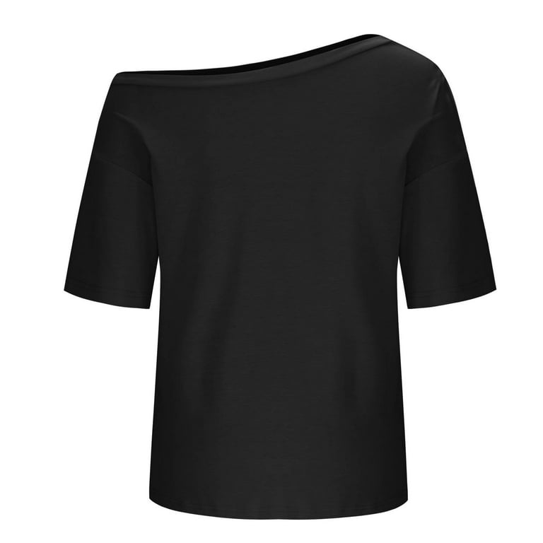 Uaswgudfs Women's Off-Shoulder Blouse Top with Wide Neckline