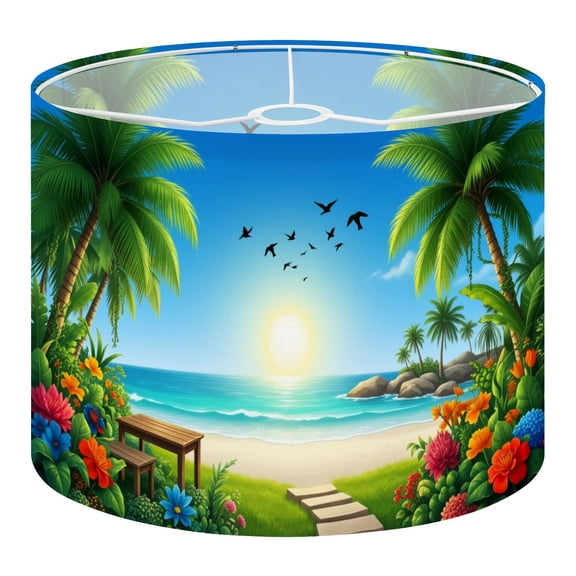Linen Drum Lampshades Tropical Beach Sunrise Palm Trees Ocean Waves Colorful 13"x13"x10" Light Shade for Table Lamps Floor Lamp Shades Lampshade Replacement Assembly Required
