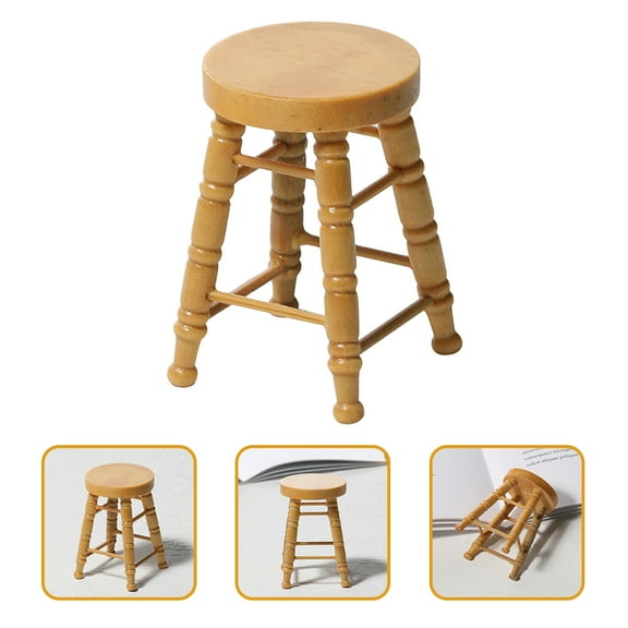 Toyvian Log Stool Mini Furniture Ornament Natural Wood 1Set for Collectors