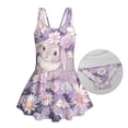 thumbnail image 6 of Uourmeti Cartoon Rabbit & Daisy Floral Print Girls Swim Dress - Sleeveless Skirted One Piece Bathing Suit with Built-in Shorts, Quick Dry for Beach & Pool, 6 of 8
