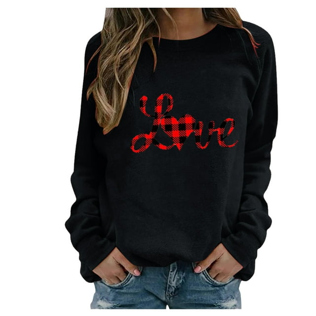 RKSTN Chandail pour Femmes Décontracté à Manches Longues Blouse à Imprimé de la Saint-Valentin Hauts Chandail Col Rond Coupe Ample Chandail