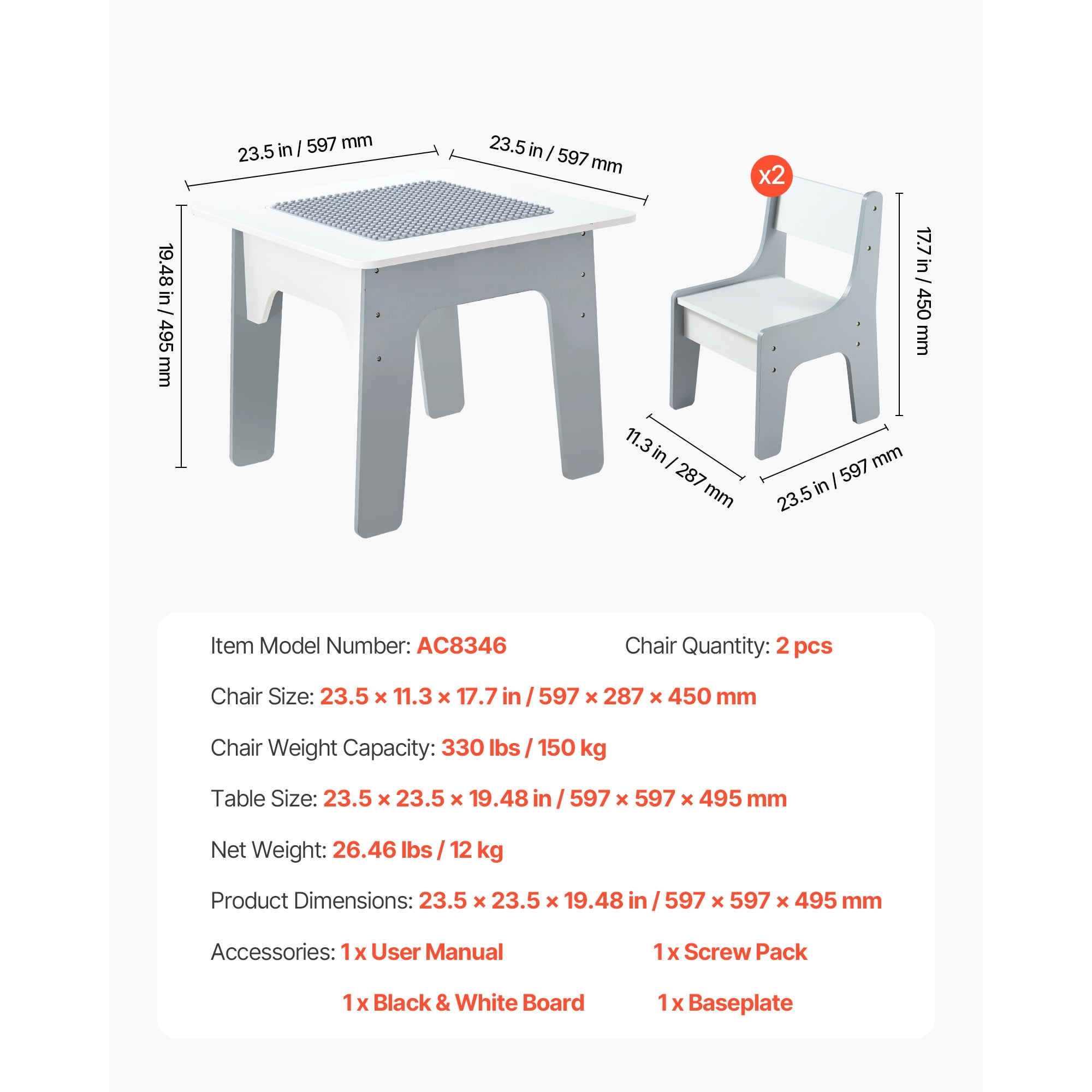 KFFKFF 4-in-1 Kids Activity Table and Chair Set, Double-Sided Tabletop for Drawing and Building Blocks, Play Table with Storage for Children Aged 3+, Spacious Design, Ideal Gift for Boys and Girls
