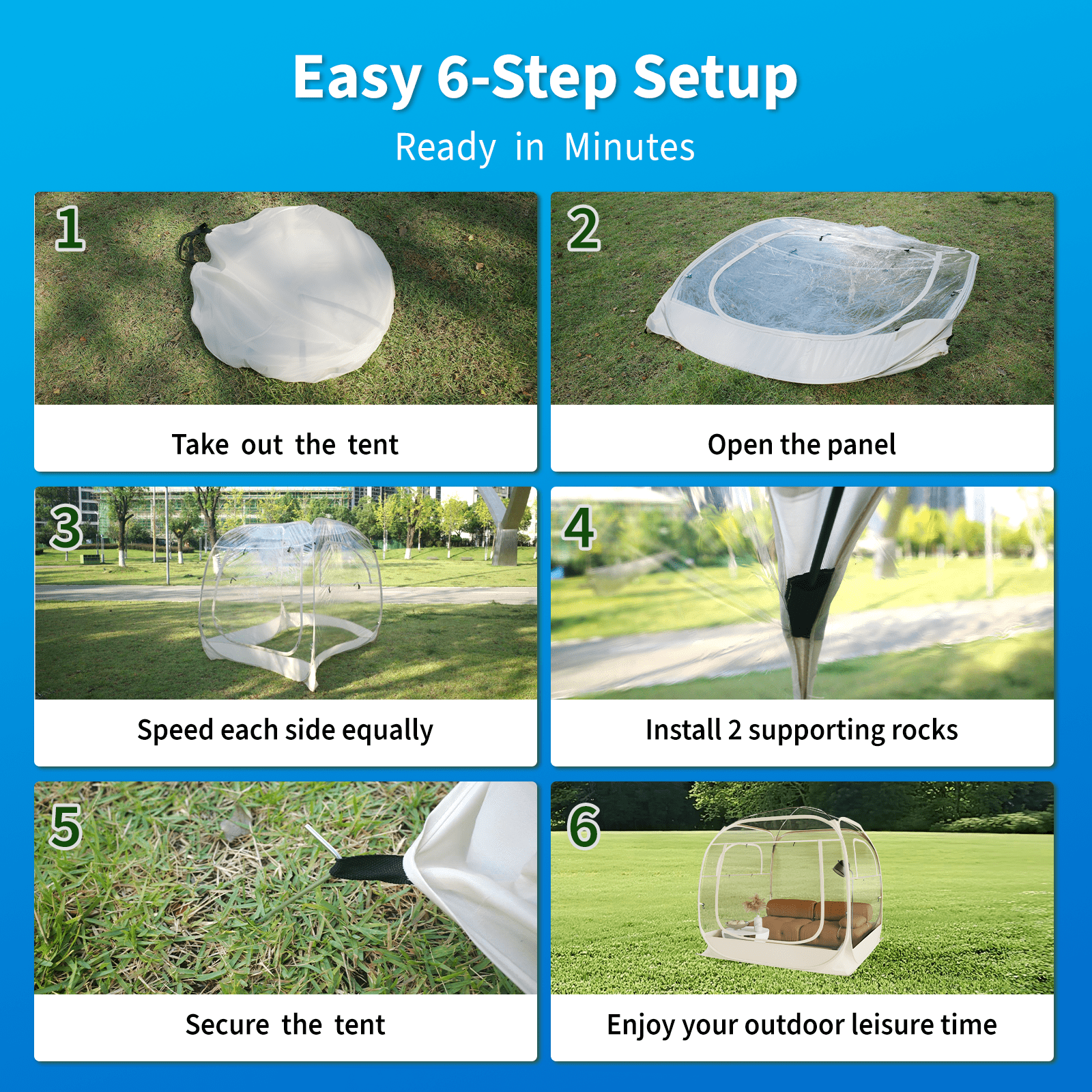 TABU Pop Up Bubble Tent, Sports Tent for 4-5 People, Portable Weatherproof Clear Tent, 6 x 6 ft