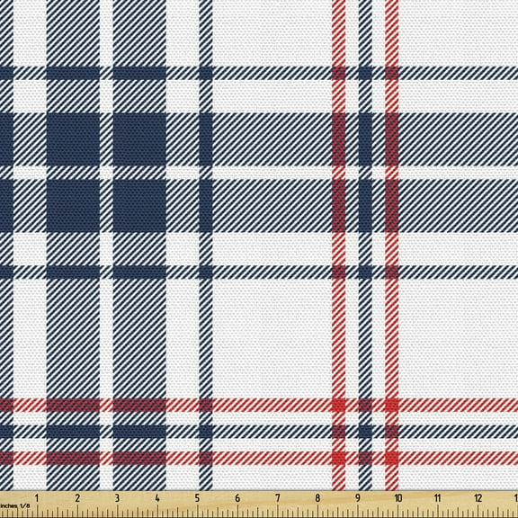 Ambesonne Fashion Fabric by the Yard Upholstery, English Tartan Motif, 5 Yards, Violet Blue Orange White