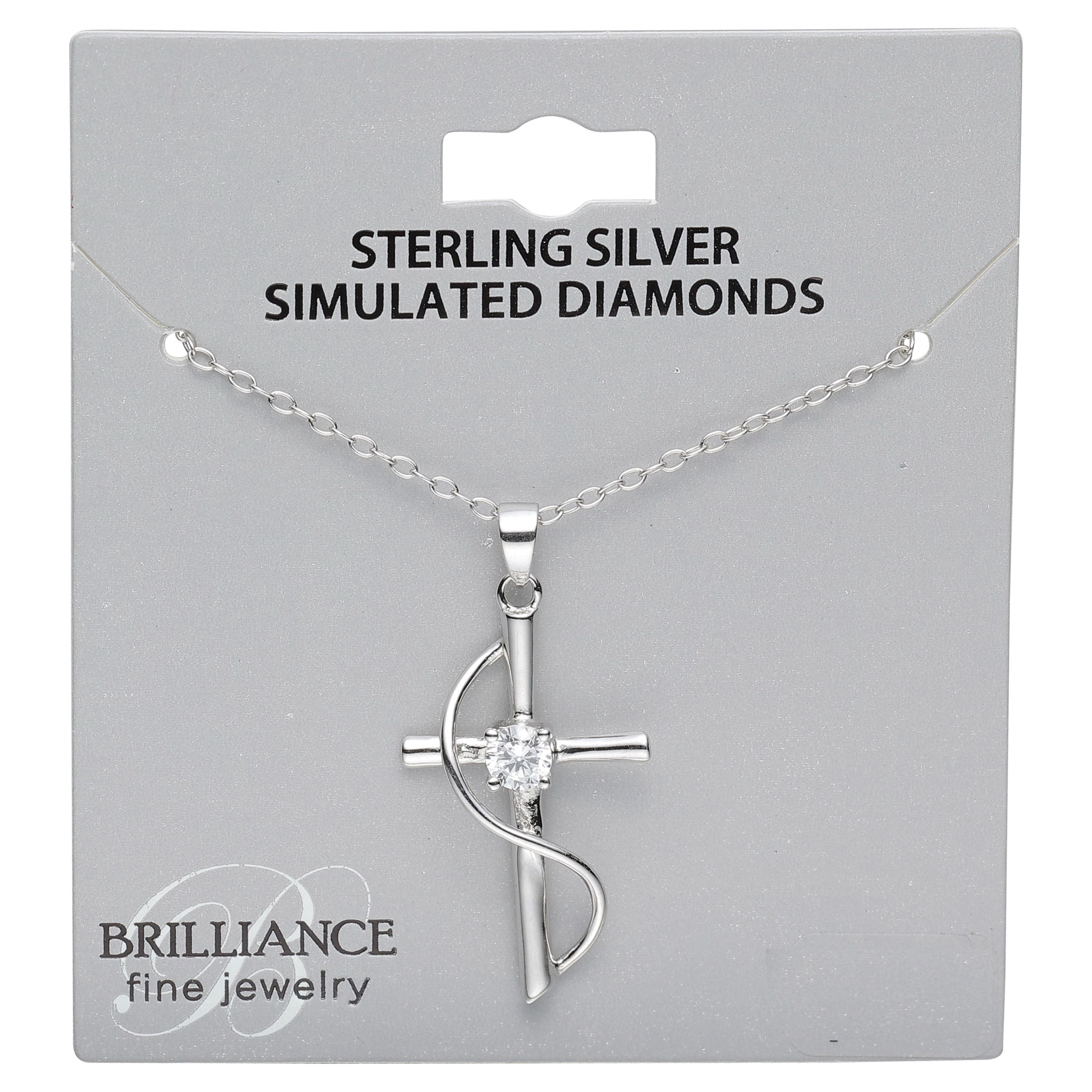 Brilliance Fine Jewelry Adult Sterling Silver Simulated Diamond Cross Necklace