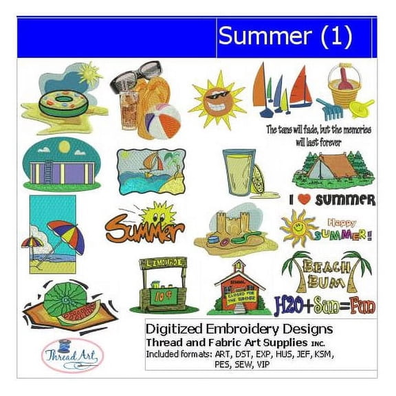 Summer(1) Embroidery Designs - All Popular Formats Included - Loaded on USB Stick