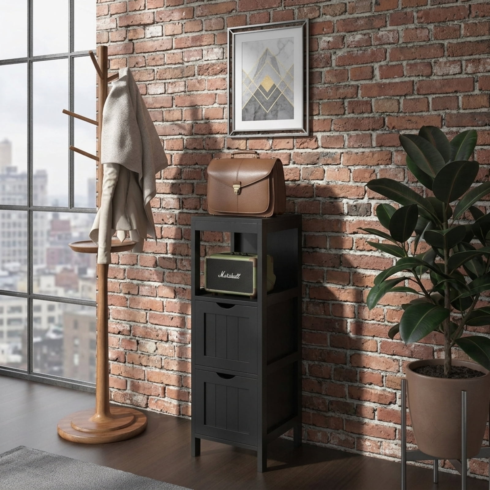 Vebreda Freestanding Bathroom Storage Cabinet, Freestanding Storage Cabinet with 2 Removable Drawers for Bathroom, Extra Anti-Toppling Mechanism
