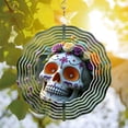 thumbnail image 3 of Vibrant Floral Skull Metal Wind Spinner - Colorful Roses & Concentric Wave Design for Stunning Yard & Garden Decor, 3 of 6