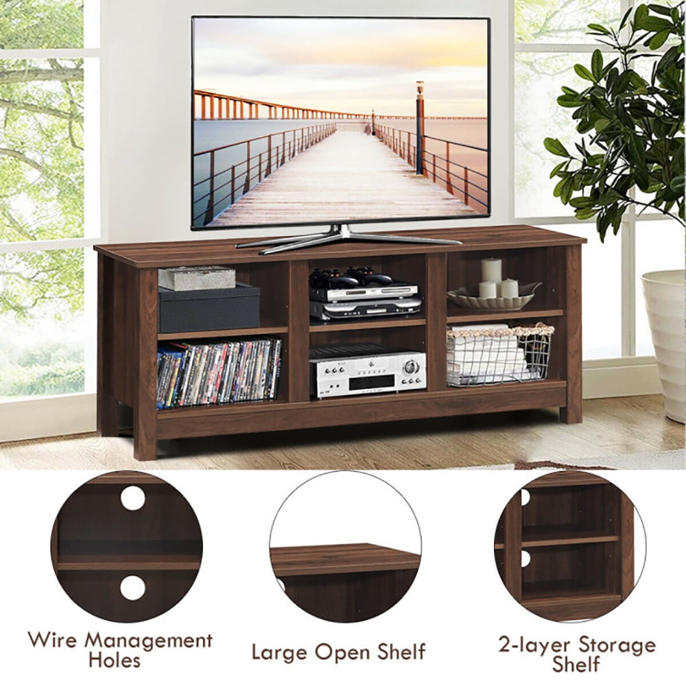 Finihen TV Stand, TV Cabinet, 60 Inch Entertainment TV Stand Cabinet, Media Entertainment Center with Storage, for Living Room, Bedroom, Brown