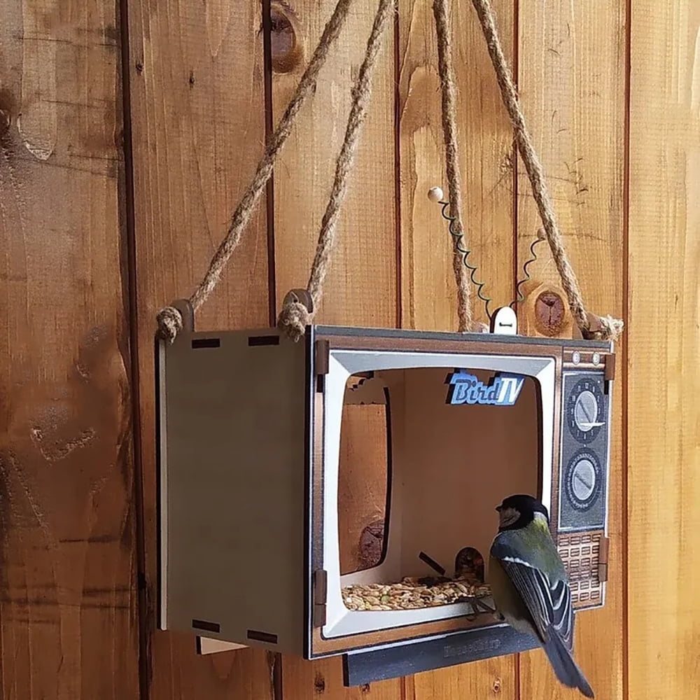 Bird Feeders for Outdoors Hanging Wooden Bird Feeder Creativity TV Shaped Bird Feeder Outside, Yard, Garden Backyard Decoration as Gift Ideas for Bird Lovers