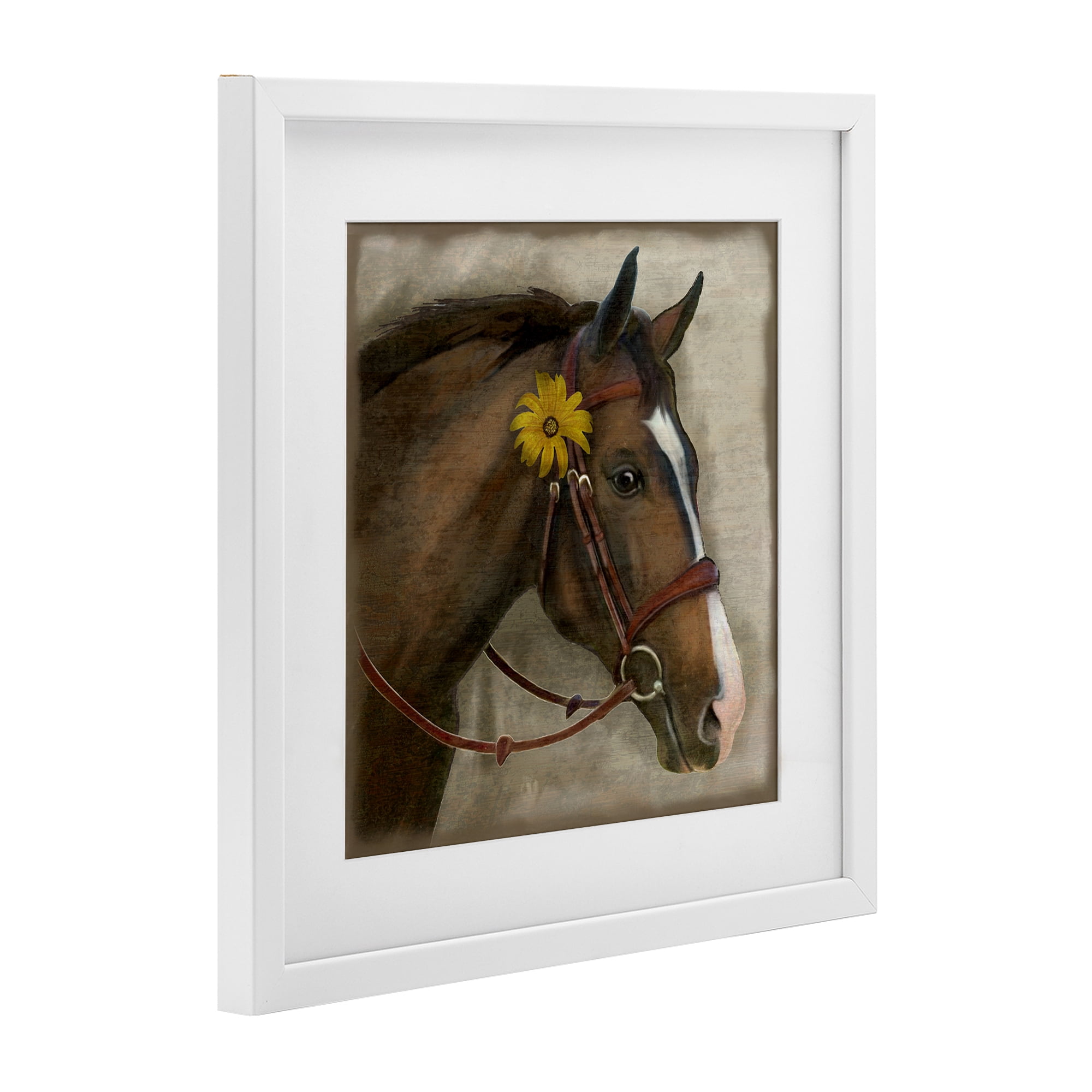 Stupell Industries Barnyard Horse with Daisy White Framed Print Under Glass, design by Suzanne Nicoll