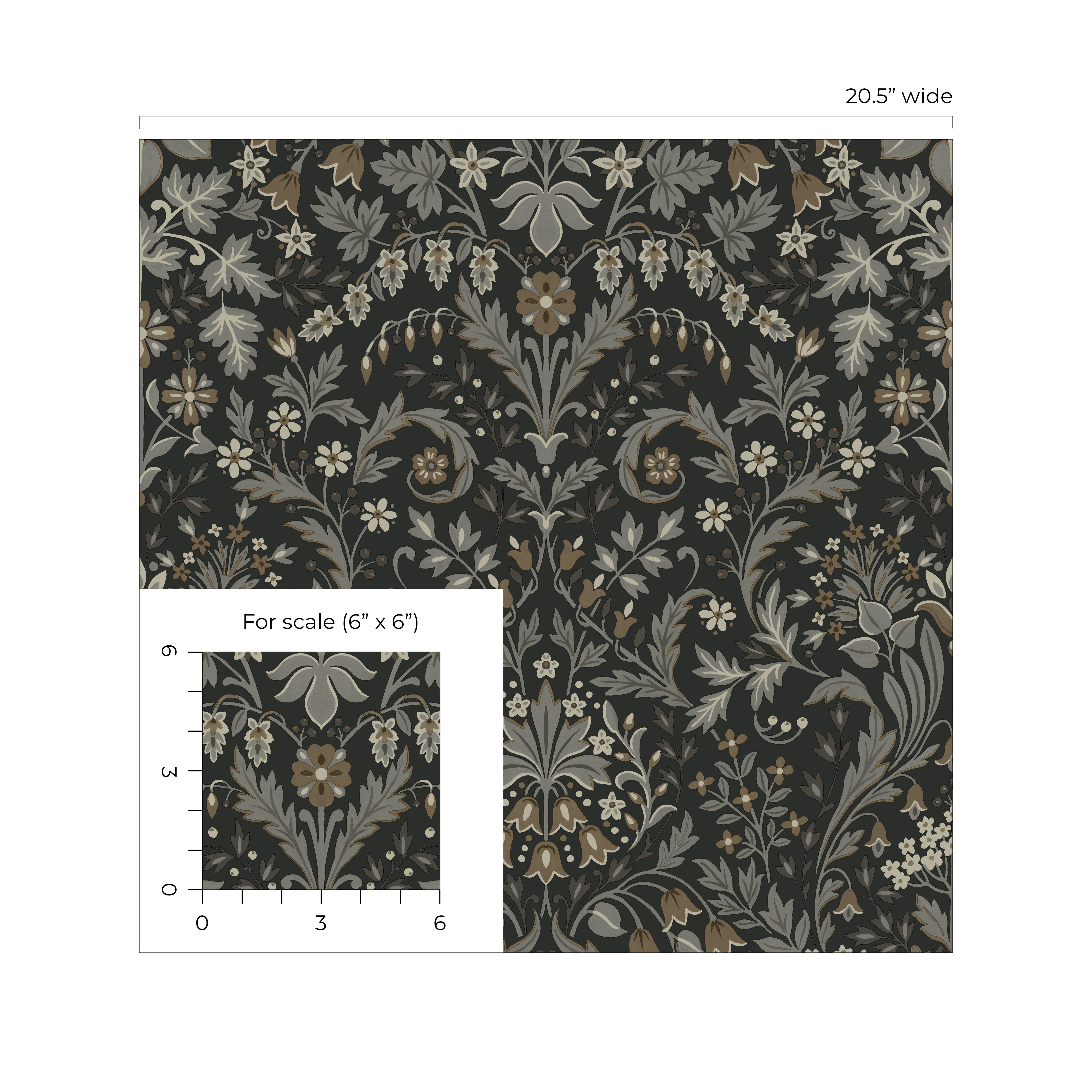 NextWall Charcoal & Pavestone Filigree Floral Peel and Stick Wallpaper - 20.5 in. W x 18 ft. L Roll