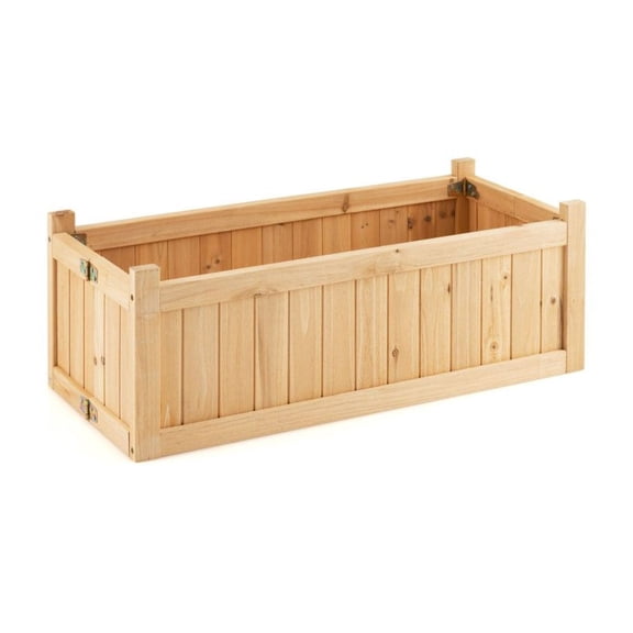 Folding Raised Garden Bed, Fir Wood Planter Box - 27.5"x12"x10", Removable Bottom, Outdoor Flower Vegetable Herb Growing, Patio Deck