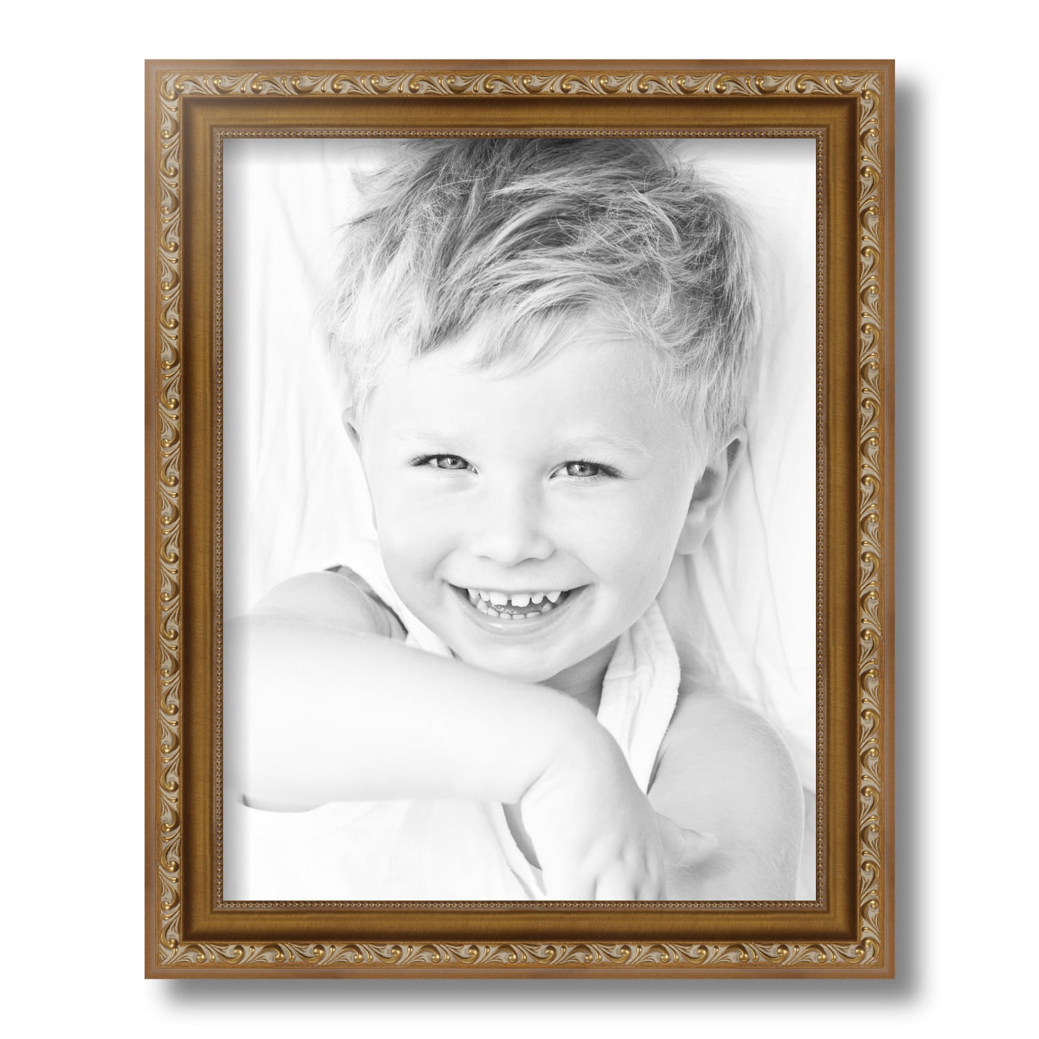 ArtToFrames 11" x 14" Gold with beads Picture Frame, 11x14 inch Gold Wood Poster Frame (WOM-4139)