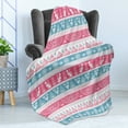 thumbnail image 4 of Tribal Soft Flannel Fleece Throw Blanket, Egyptian Cats Wings Pyramids Triangles Historical Pattern, Cozy Plush for Indoor and Outdoor Use, 50" x 70", Pale Blue Pink White, by Ambesonne, 4 of 5