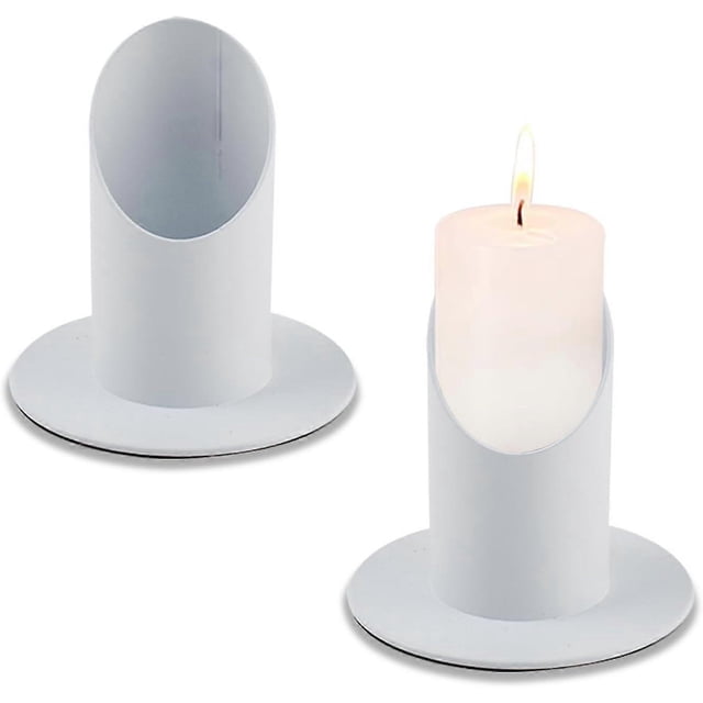 Set of 2 White Holder Candlesticks - Lre Co. Metal Candles for 4 cm Christmas Candles, Religious Candles, Mourning Candles, Column Candles and Taper C