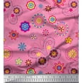thumbnail image 1 of Soimoi Pink Cotton Poplin Fabric Insect & Floral Clip Art Print Fabric by The Yard 56 Inch Wide, 1 of 1