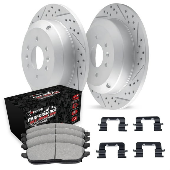 R1 Concepts Drilled and Slotted Carbon Coated Disc Brake Rotor Set with Off-Road/Tow Brake Pads and Hardware WBVH1-67001