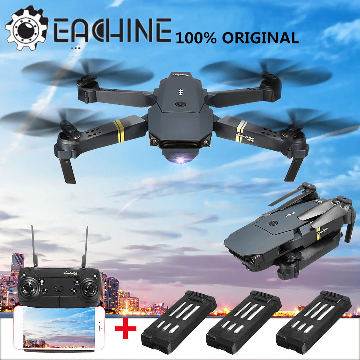 Eachine E58 2.4G 4CH 6Axis WIFI FPV 1080P HD Headless RC Drone Quadcopter Bag