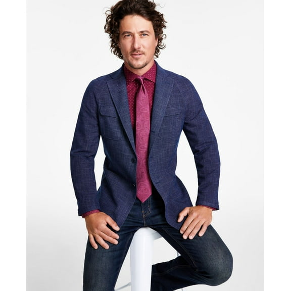 Tallia Men’s Slim-Fit Raglan Sport Coat, Blue/Gray, 42R