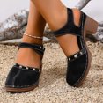 thumbnail image 2 of Rokment Women's Closed Toe Dressy Sandals Vintage Casual Studded Suede Ankle Strap Platform Chunky Block High Heels Clogs Mules Comfortable Orthotic Walking Dress Summer Shoes for Beach Black Size 6, 2 of 6