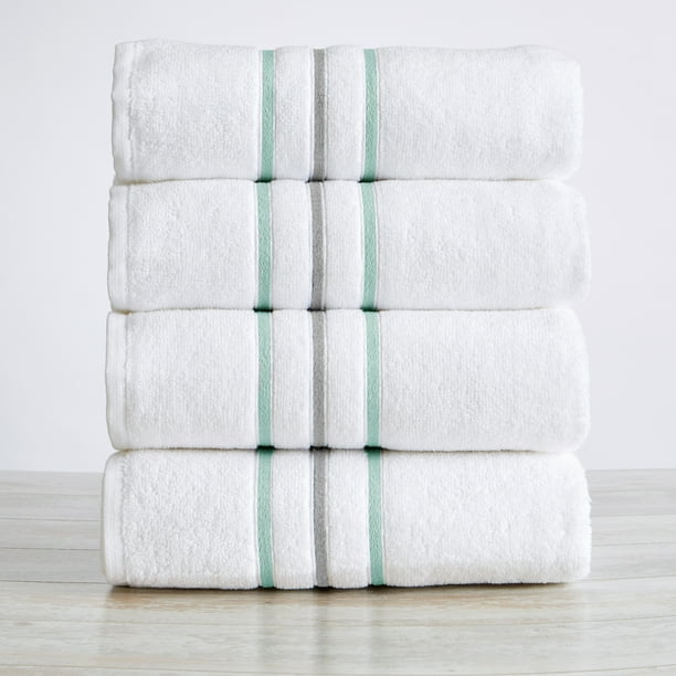 Great Bay Home Woven Striped 4 Piece Bath Towel Set, Eucalyptus / Grey