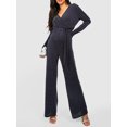 thumbnail image 3 of ZAXARRA Women’s Sparkly Wrap Jumpsuits Long Sleeve V Neck Solid Color Rompers Long Pants with Belt, 3 of 5