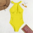 thumbnail image 5 of WREESH Womens One Piece Swimsuits Solid Color Mesh Patchwork Swimsuit Sleeveless Bathing Suits Yellow, 5 of 9