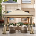 thumbnail image 2 of Yaheetech Pop-Up Gazebo Tent with Height Adjustable, Solar LED Lights, Mesh Sides, Khaki/Brown, 2 of 7