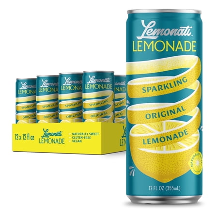 Lemonati Sparkling Original Lemonade, Low Sugar, Crisp, 12 pack, 12 fl oz cans