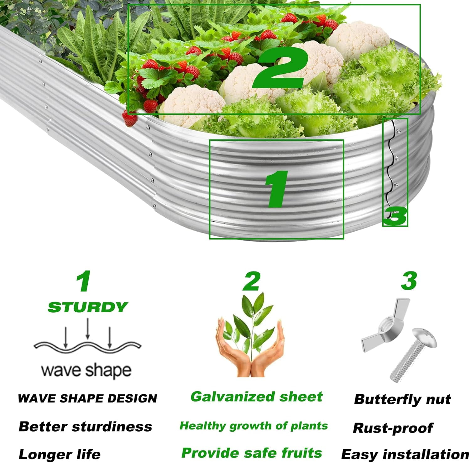 Asotewt Raised Garden Bed 5ft Oval Large Rot-Resistant Galvanized Metal Planter Box, 60"D x 29"W x11"H,Silver