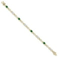 thumbnail image 3 of 18K Yellow Gold Plated Silver Green Created Emerald and White Moissanite and Lab Grown Diamond Bracelet for Women | 3.41 Cttw | Gemstone May Birthstone | Oval 6X4MM | Length 7.25 inches, 3 of 7