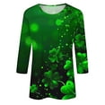 thumbnail image 5 of Cavosen St.Patrick's Day Womens Dressy Tops 3/4 Length Sleeves Holiday Shamrock Green Print Tees Pullover Crewneck Festival Shirts Irish Vacation Fashion Tops Casual Blouse L, 5 of 5