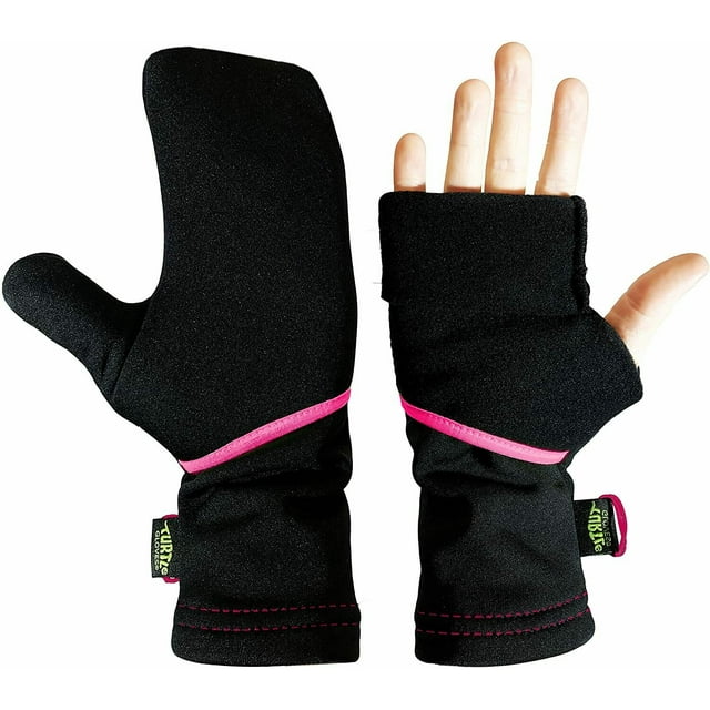 Turtle Gloves Lightweight Convertible Running Mittes for Spring/Fall, Black Pink - S