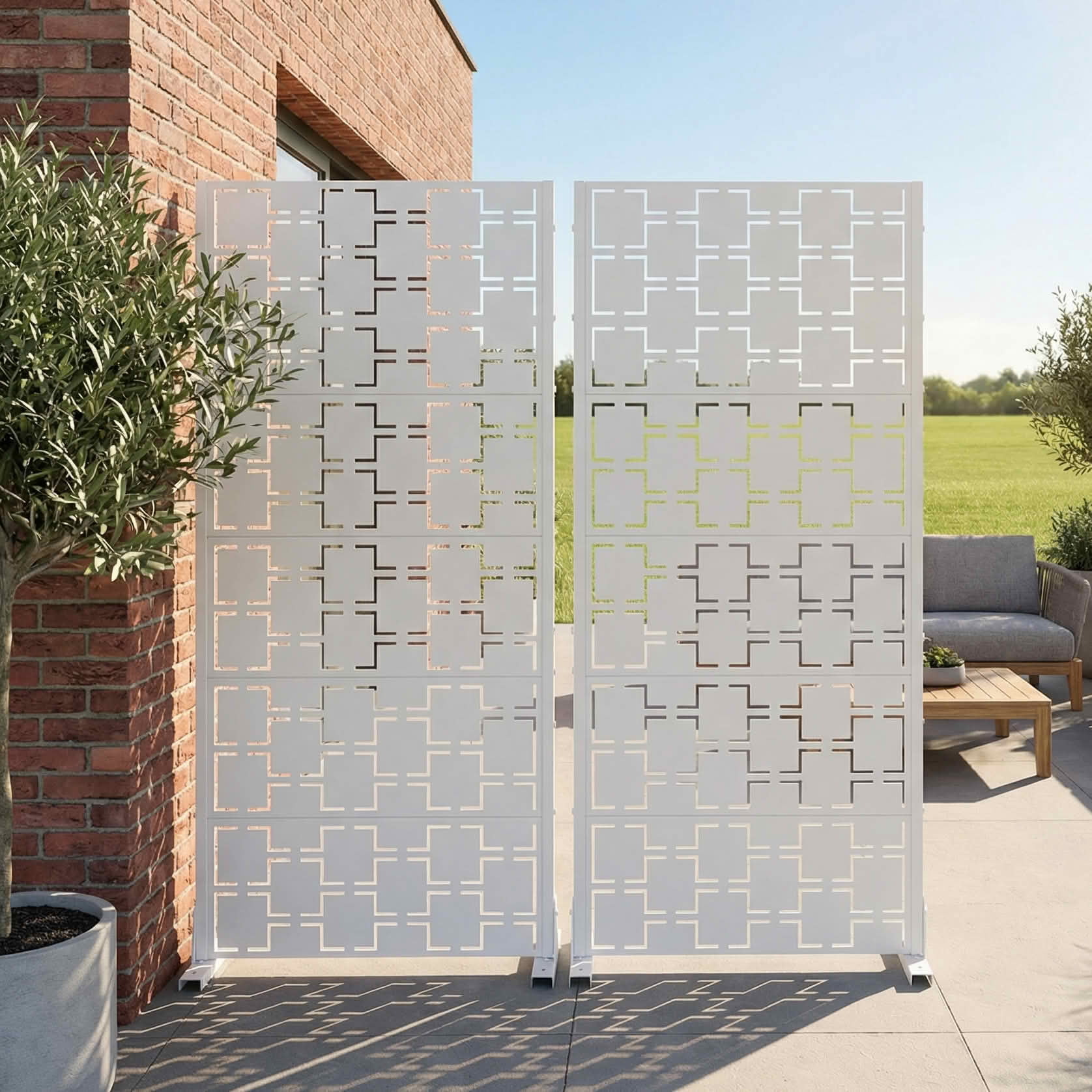 MAYEERTY 59x30 White Double-sided Outdoor Natural Privacy Panel Screen, 5 Piece Set Natural Folding Divider for Backyard and Garden