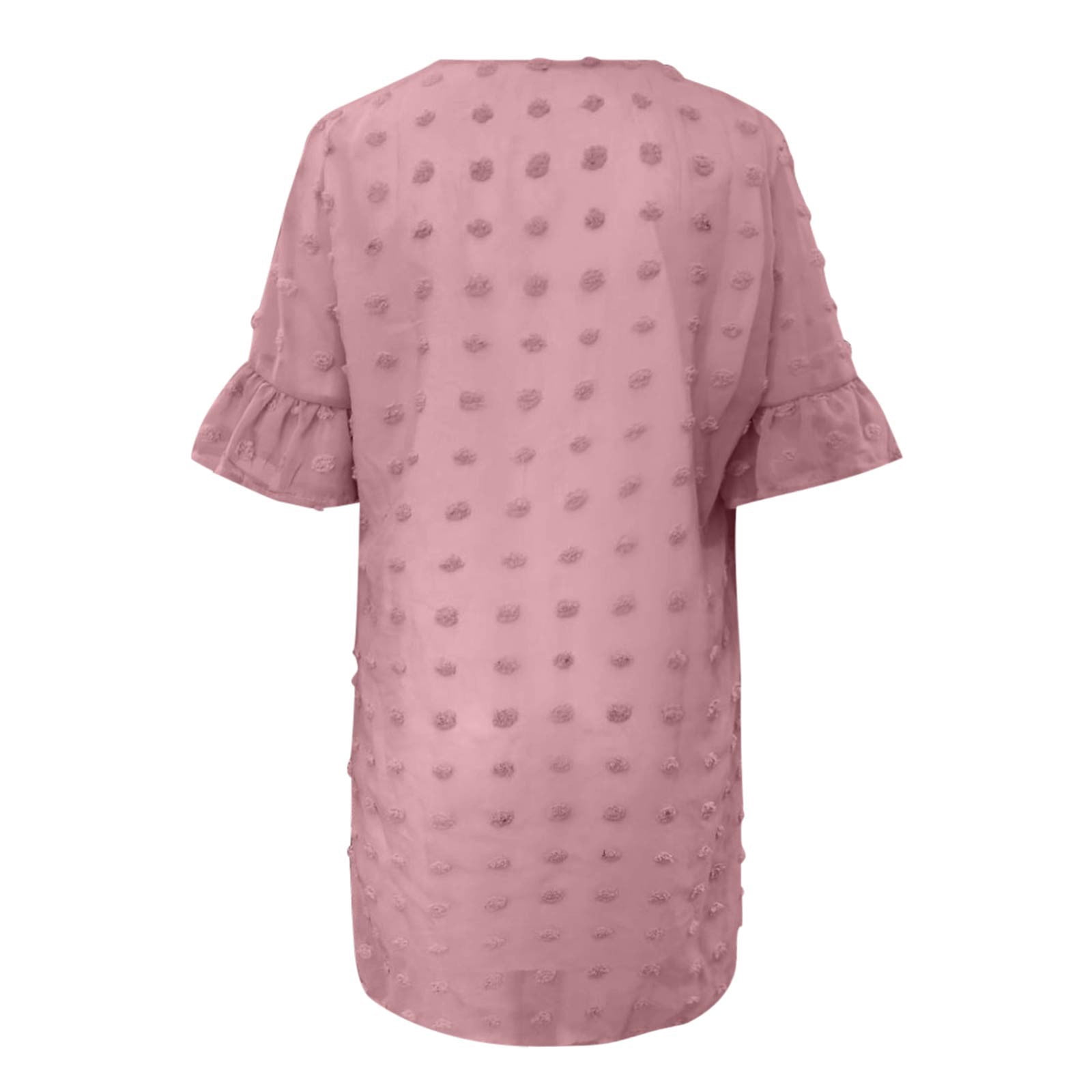 Luwomo Summer Dresses for Women Chiffon Summer Short Sleeve V Neck Mini Chiffon Polka Flowy Holiday Daily Wear Dress Hot Pink XXL