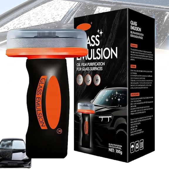 Glass Cleaner,Car Oil Film Cleaner, GlassCleaning Board for Car Windshield, Auto Glass Side Window Oil Film Removal Cleaner Handle Oil Film Remover Lotion 100ml